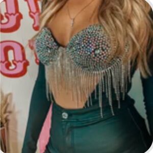 Embellished Fringe Top - Black